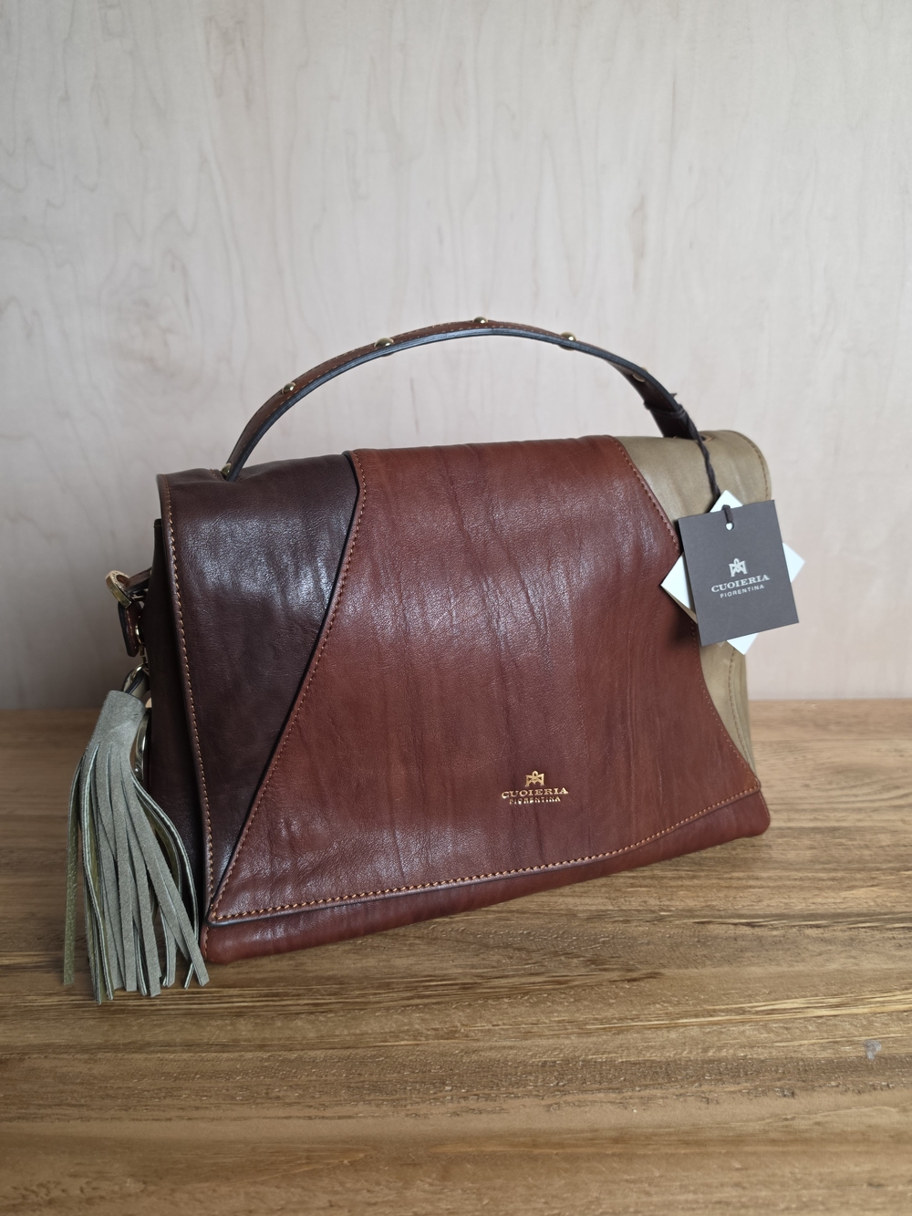 Cuoieria Fiorentina Leather Colorblock Satchel Crossbody Bag Made in Italy